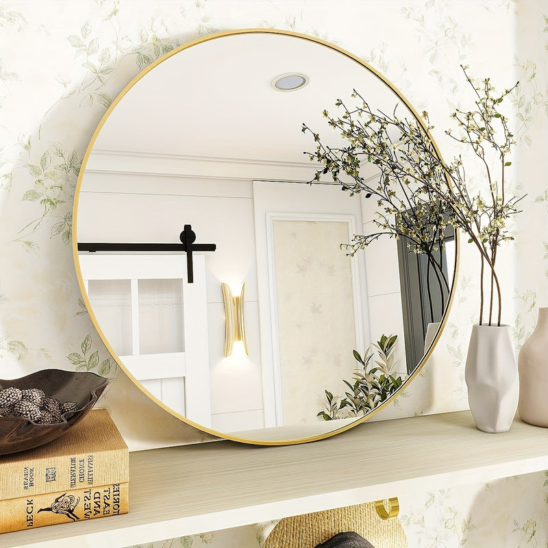 Espejo redondo de tocador de 20 o 60.96 cm con marco metálico negro y dorado, vidrio irrompible, espejo decorativo para pared, ideal para baño, dormitorio, pasillo o sala, regalo perfecto para Navidad o Halloween