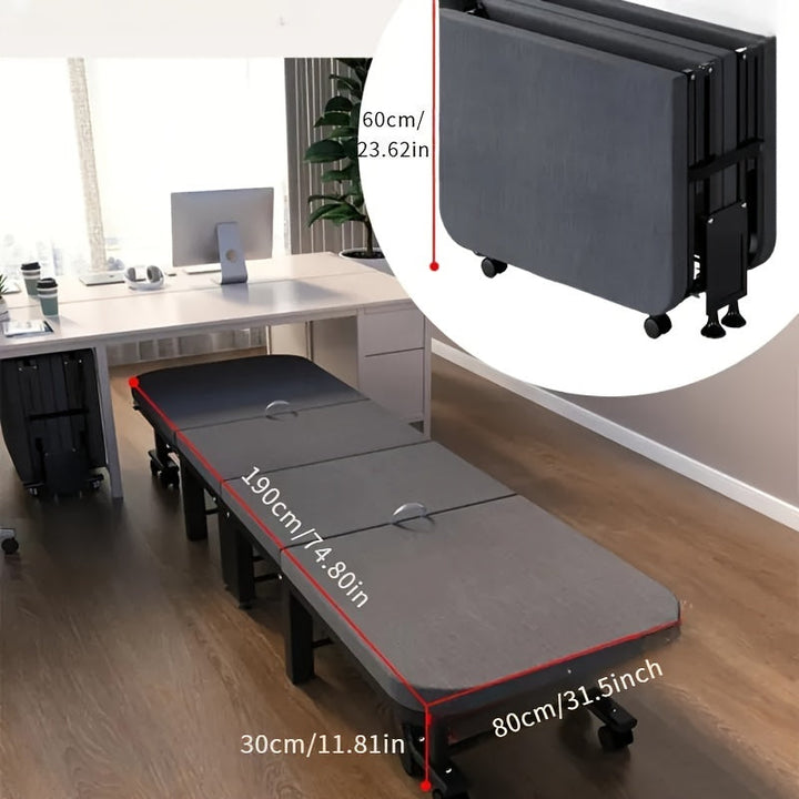 Cama Plegable de Oficina, Estructura de Metal, Gris, Diseño de Cuatro Pliegues, sin Materiales de Madera, para Muebles de Oficina en Casa, Uso sin Electricidad