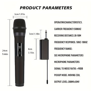 Sistema de micrófono inalámbrico LMBGM W-2-4Bk, batería de litio recargable serie 18650, 800 mAh, carga USB, carga de puerto tipo C, con indicador de batería, conector de 6,35 mm, potencia nominal máxima de 2,6 W, potencia nominal mínima de 0,05 W, volta