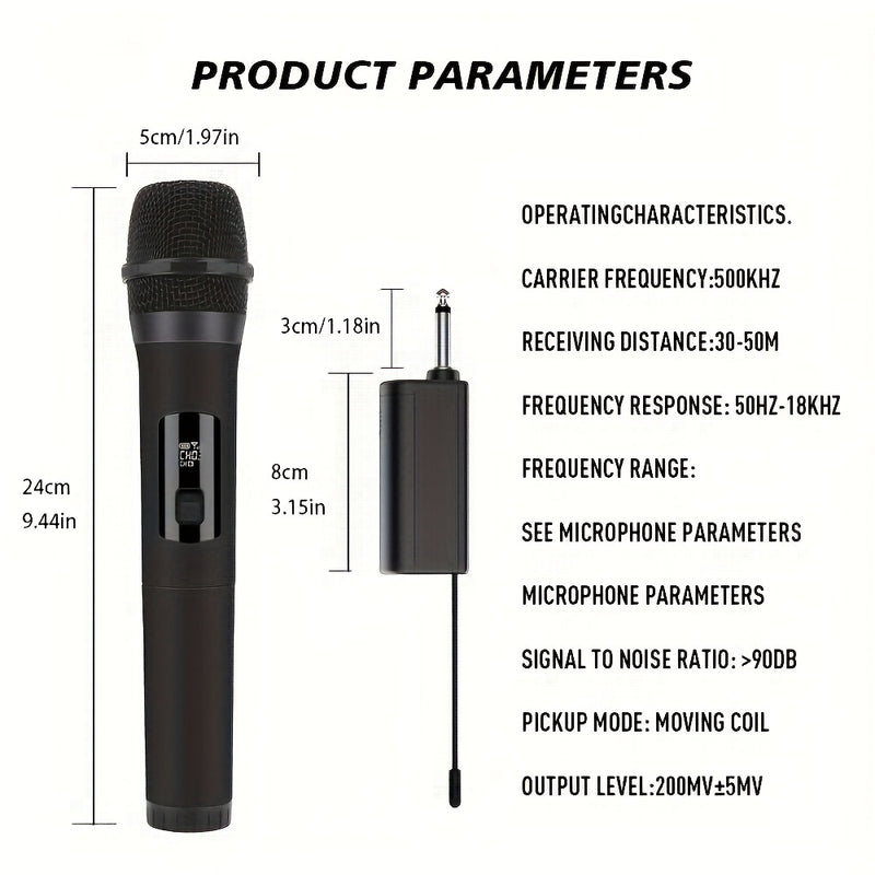 Sistema de micrófono inalámbrico LMBGM W-2-4Bk, batería de litio recargable serie 18650, 800 mAh, carga USB, carga de puerto tipo C, con indicador de batería, conector de 6,35 mm, potencia nominal máxima de 2,6 W, potencia nominal mínima de 0,05 W, volta