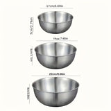 Juego de 3 tazones de acero inoxidable, acabado de metal cepillado, seguro para microondas, tazones redondos con tema de verduras para preparación y almacenamiento de cocina, ideal para BBQ y cocción al aire libre