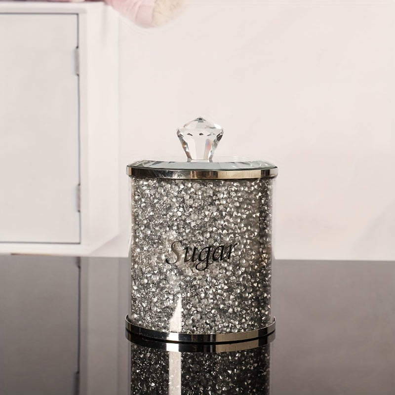 Conjunto de 3 Piezas de Tarros de Vidrio con Diamantes Brillantes para Dulces y Té - Impermeables, Tarros de Almacenamiento Multiusos para Granos de Café, Azúcar y Más, Baúles de Almacenamiento para la Organización del Hogar