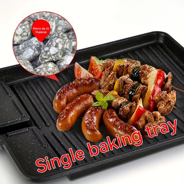 Sartén rectangular antiadherente - Sartén de piedra de metal sin humo con asa para asar al aire libre/interior, placa caliente y sartén, ideal para salchichas, verduras, etc., placa de asador para barbacoa
