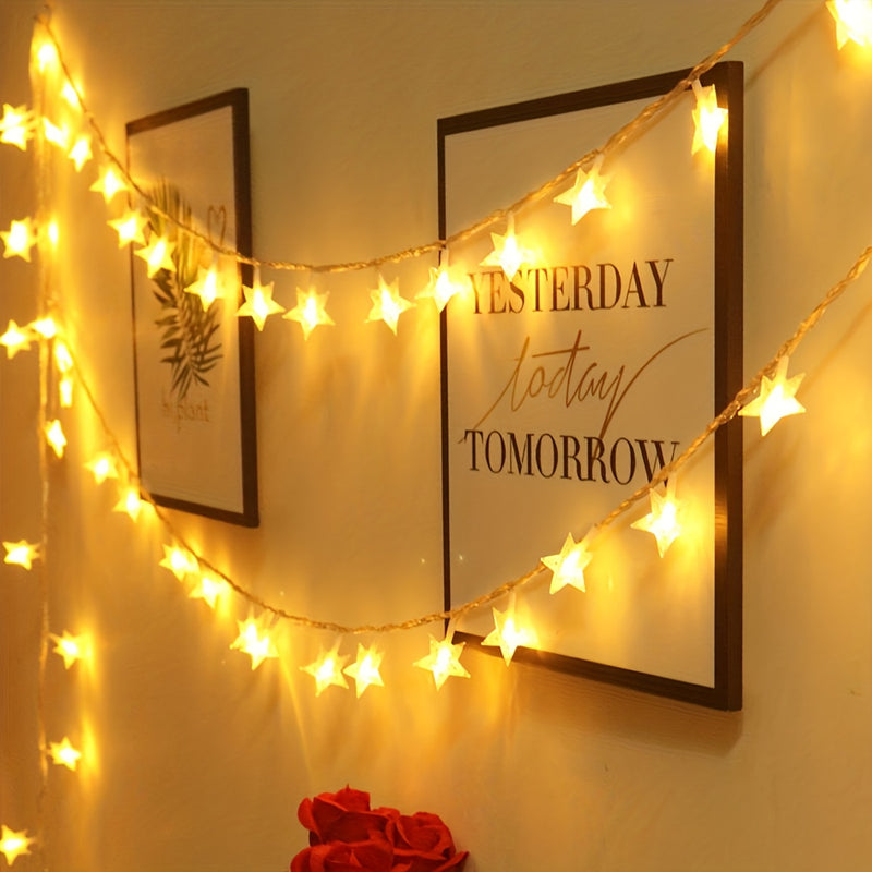 1pz Luces de Cadena 10, 20, 30, 40, 80, Estrellas LED con Caja de Batería, Luces de Hadas para Bodas y Año Nuevo, Blanco Cálido