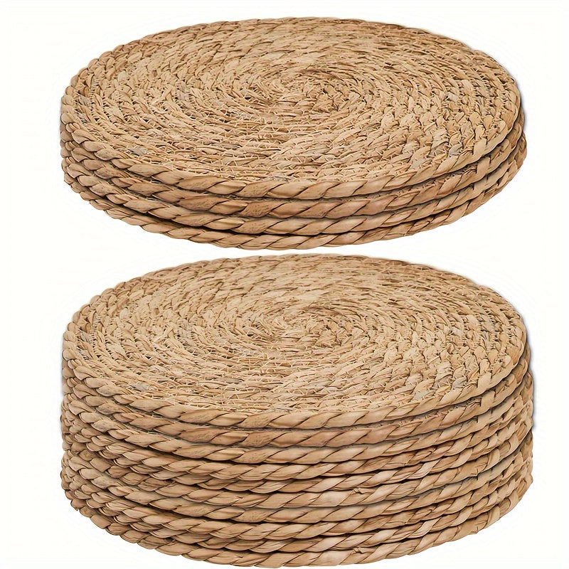 Juego de 6 Manteles Individuales Definidos, Manteles Redondos de Ratán, Manteles Naturales Hechos a Mano, Tapetes Tejidos Estilo Granja para Mesa de Comedor, Manteles Rústicos Trenzados de Mimbre para Hogar y Bodas