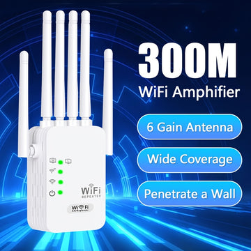 Amplificador de señal WiFi regulado por EE. UU., extensor de WiFi con 6 antenas de 360°, compatible con WIFI6, puerto Ethernet, cobertura de hasta 11000 pies cuadrados, adecuado para más de 35 dispositivos.