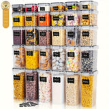 5/10/15/20/30 Paquete de recipientes herméticos para almacenamiento de alimentos - Botes de plástico sin BPA para cereales, harina, avena - Aptos para lavavajillas, incluye etiquetas y rotulador, manual, forma rectangular, no necesita electricidad