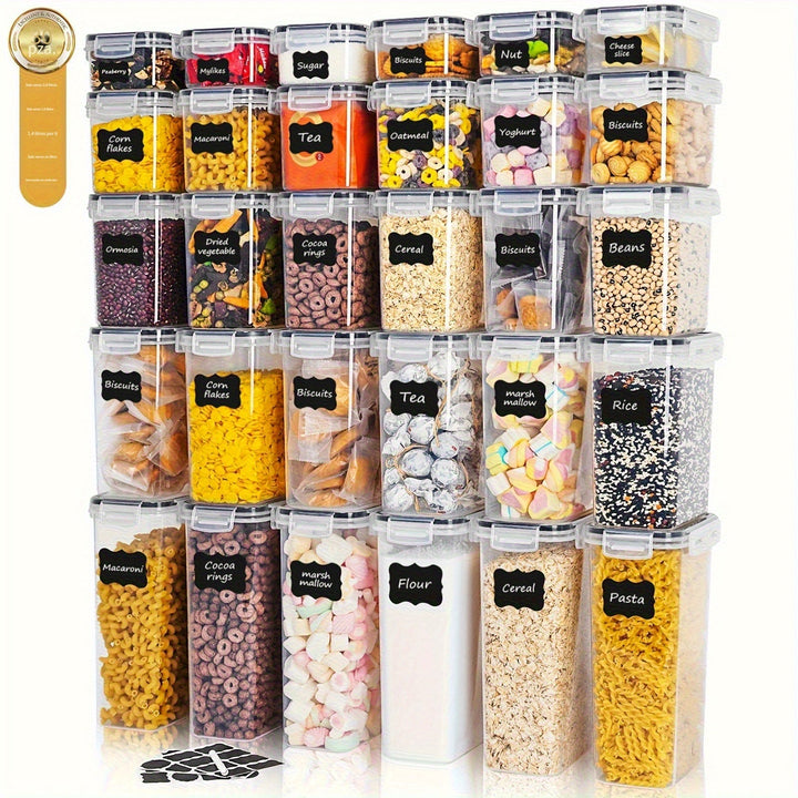 5/10/15/20/30 Paquete de recipientes herméticos para almacenamiento de alimentos - Botes de plástico sin BPA para cereales, harina, avena - Aptos para lavavajillas, incluye etiquetas y rotulador, manual, forma rectangular, no necesita electricidad