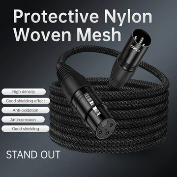 XDSPLO Cable de Micrófono de Alta Fidelidad XLR Macho a Hembra de 3 Pines - Trenzado de Nylon Duradero, Núcleo de Cobre Puro para Transmisión de Señal Sin Pérdidas, Mejorado con Pines Más Gruesos y Blindaje Intrincado - Ideal para Sistemas de Grabación y