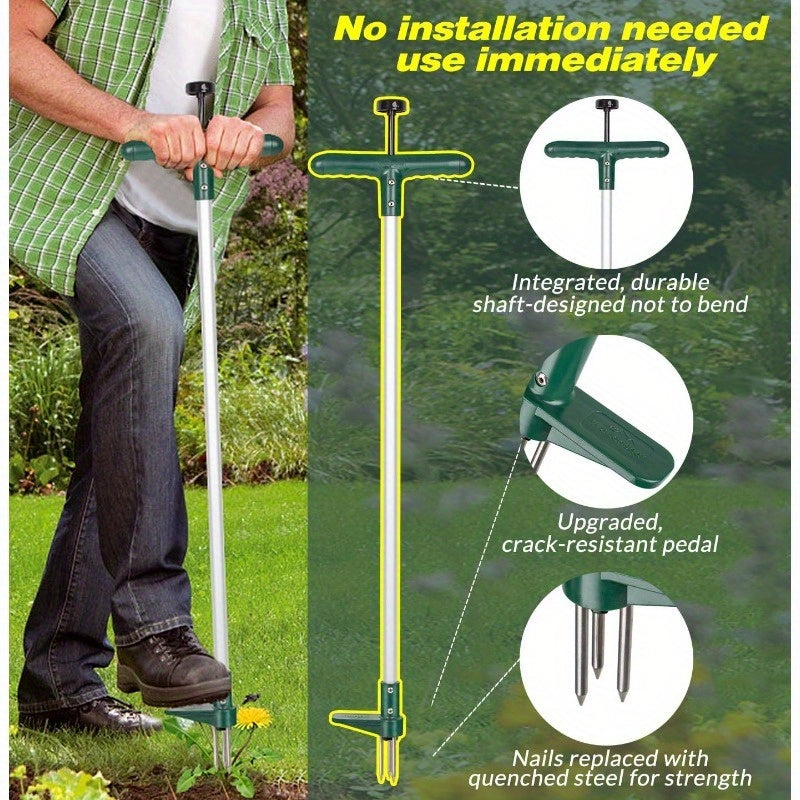 Desmalezadora Manual con Mango Largo de 3 Púas para Sacar Malas Hierbas en el Jardín, Extracción Vertical de Raíces y Recogedor, Paquete de 1