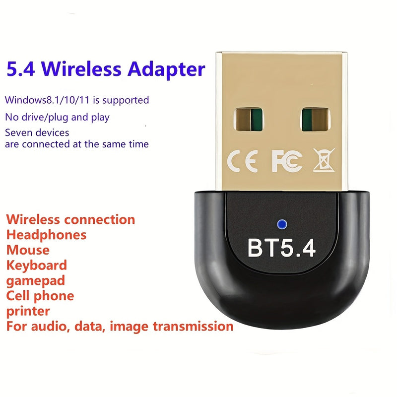 Adaptador inalámbrico 5.4, adaptador BT 5.4, adaptador USB inalámbrico, transceptor BT 5.4, adaptador inalámbrico RTL 5.4, compatible con sistemas Windows 8.1/10/11, plug and play sin necesidad de controladores, permite conexión simultánea de múltiples d