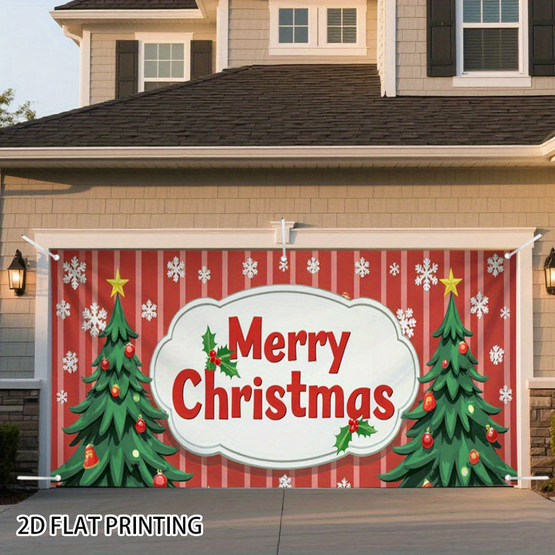 2D Banner de Puerta, 1 Pieza, Banner de Puerta Navideño Festivo - Diseño de Alce Rojo y Verde con Copos de Nieve, Texto "Feliz Navidad", Poliéster, Ideal para Decoraciones Navideñas, Bodas, Cumpleaños, Uso Interior/Exterior, Decoraciones Navideñas