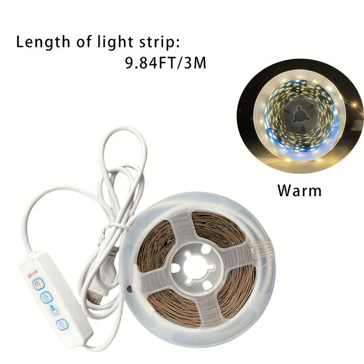 Luz LED de Tira Cálida y Cálida con Alimentación USB, Brillo Ajustable de 99.97-499.87cm - Perfecta para Armarios, Espejos, Techos, Cocinas y Dormitorios