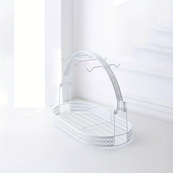 Soporte y Secador de Tazas de Café Multifuncional | Organizador de Vasos de Hierro Forjado | Soporte para Almacenamiento de Platos en Encimera para Cocina, Restaurante, Oficina (Plateado)