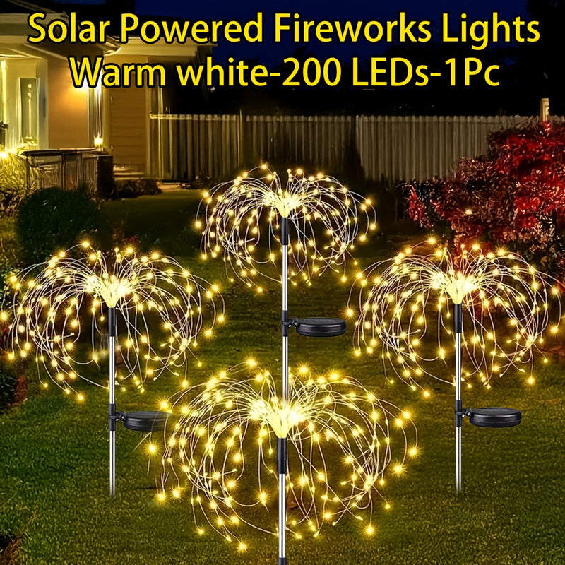 Luces de fuegos artificiales solares - 60/200/300/420 LED, IP65 y duraderas, 8 modos de luz, ideales para caravanas, patios, camping, bodas y decoraciones navideñas, iluminación festiva al aire libre | Diseño vibrante de fuegos artificiales | Luces solar
