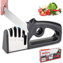 1 pieza de afilador de cuchillos portátil ZOKONI - Precisión de 4 grados, acero de tungsteno y diamante, afilado grueso, medio y fino, mango ergonómico negro para cuchillos de cocina, tijeras, herramientas de jardín - Afilador manual multifuncional, afil