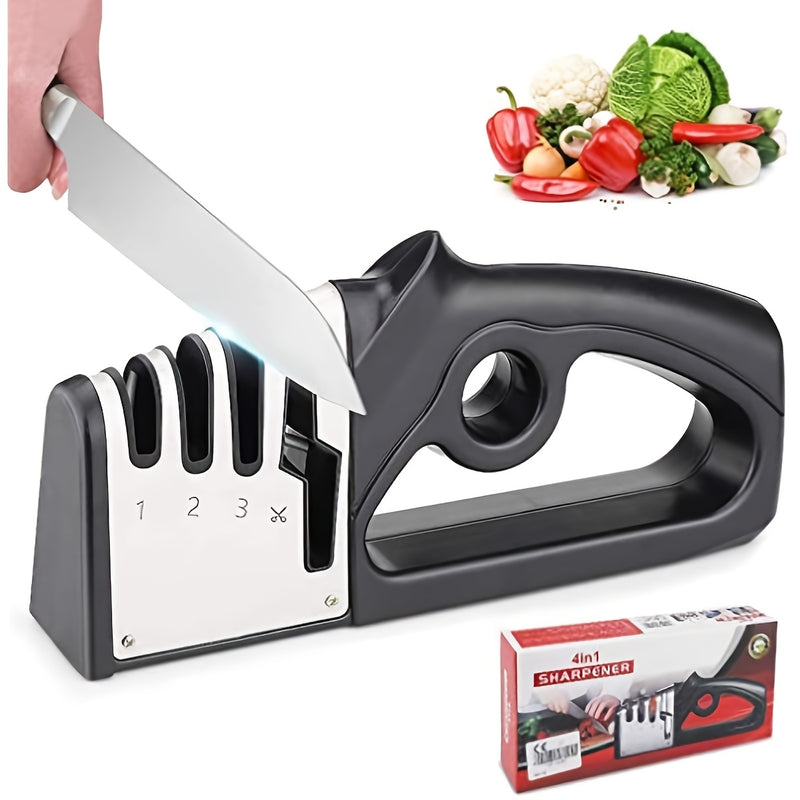 1 pieza de afilador de cuchillos portátil ZOKONI - Precisión de 4 grados, acero de tungsteno y diamante, afilado grueso, medio y fino, mango ergonómico negro para cuchillos de cocina, tijeras, herramientas de jardín - Afilador manual multifuncional, afil