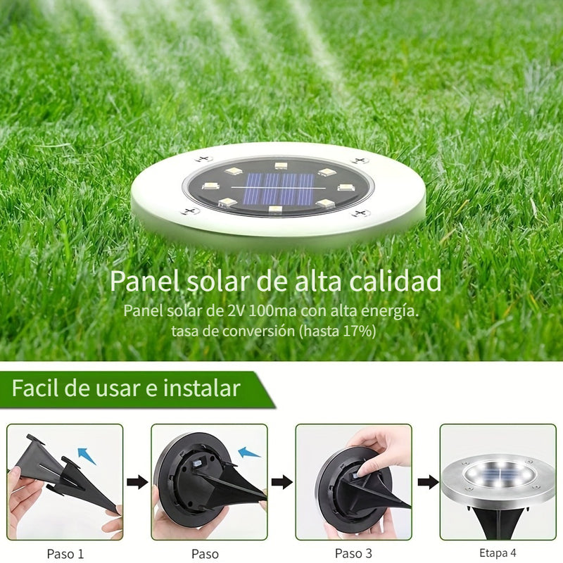 4/8/10/12 piezas de luces solares de disco, luces solares para jardín, 8 luces LED mejoradas para exteriores, luces de paisaje IP65 para caminos, patios, terrazas, césped, patios, senderos