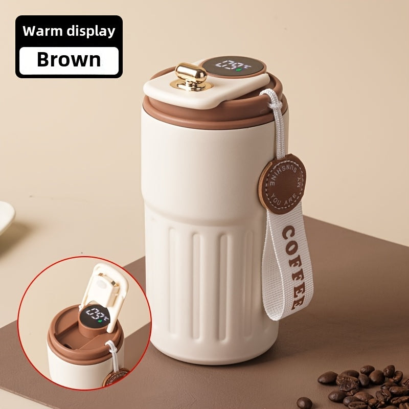 Termo de Acero Inoxidable Portátil con Pantalla LED Inteligente para Bebidas Calientes y Frías de 450 ml (15.5 oz), Vaso Aislado con Termómetro Digital, Taza de Viaje Moderna e Isolada, Térmico para Café
