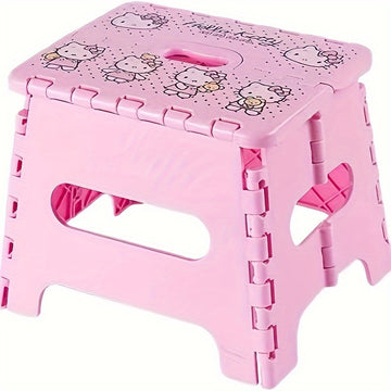 Taburete plegable de plástico con temática de gatito adorable - Impermeable y portátil, taburete rosa para decoración del hogar y fiestas