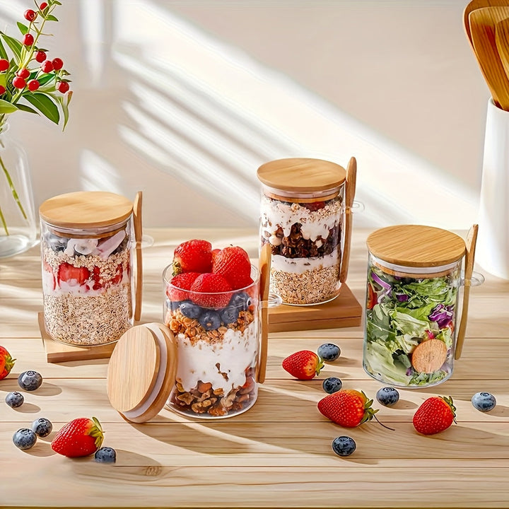 Juego de 6 recipientes transparentes con tapas de bambú, cucharas y etiquetas, frascos herméticos para azúcar, condimentos, té, café, harina, granos y sales de baño