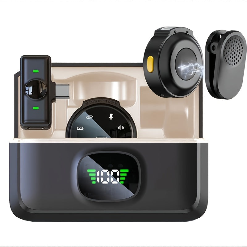 Microfono sin varillas para iPhone/Android, con clip magnético y estuche de carga, reducción fuerte de ruido 8H, adaptador USB C/RX + Lightning, alcance de 30.48 metros, ideal para grabacións de video e entrevistas