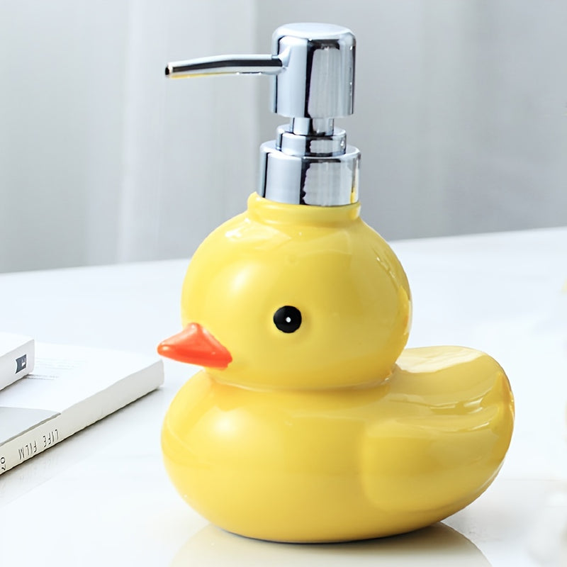 Adorable Dispensador de Jabón de Cerámica de Pato Amarillo de 450ml - Inodoro, Libre de Ftalatos para Baño y Cocina