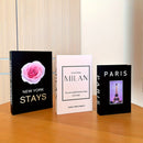 3 libros decorativos de lujo - "Nueva York se queda" con diseño de rosa, "Milán" libro de moda y "París" guía de viajes - Ideal para decoración de hogar, oficina o café, decoración de oficina | Exhibición de libros elegantes | Estilo Art Deco