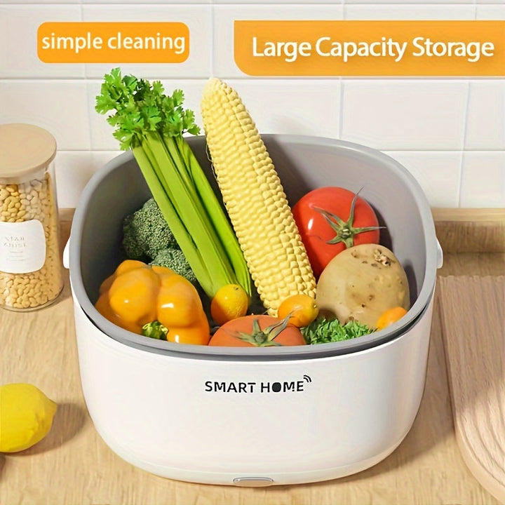 Rinser Automático de Verduras y Frutas con Cesta de Limpieza de Gran Capacidad - Lavaplatos Portátil para Cocina, Diseño Ahorrador de Espacio para Hogar, Granja o Viaje - Construcción en Material PP (Funciona con Baterías No Incluidas), Herramienta de Li