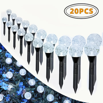 20pcs Luces de Jardín Solares con Cristales, Luces para Césped Exterior con 8 Modos de Iluminación, Apagado Automático Diurno y Encendido Nocturno para Verano, Camping, Navidad, Boda, Decoraciones de Camino de Cumpleaños