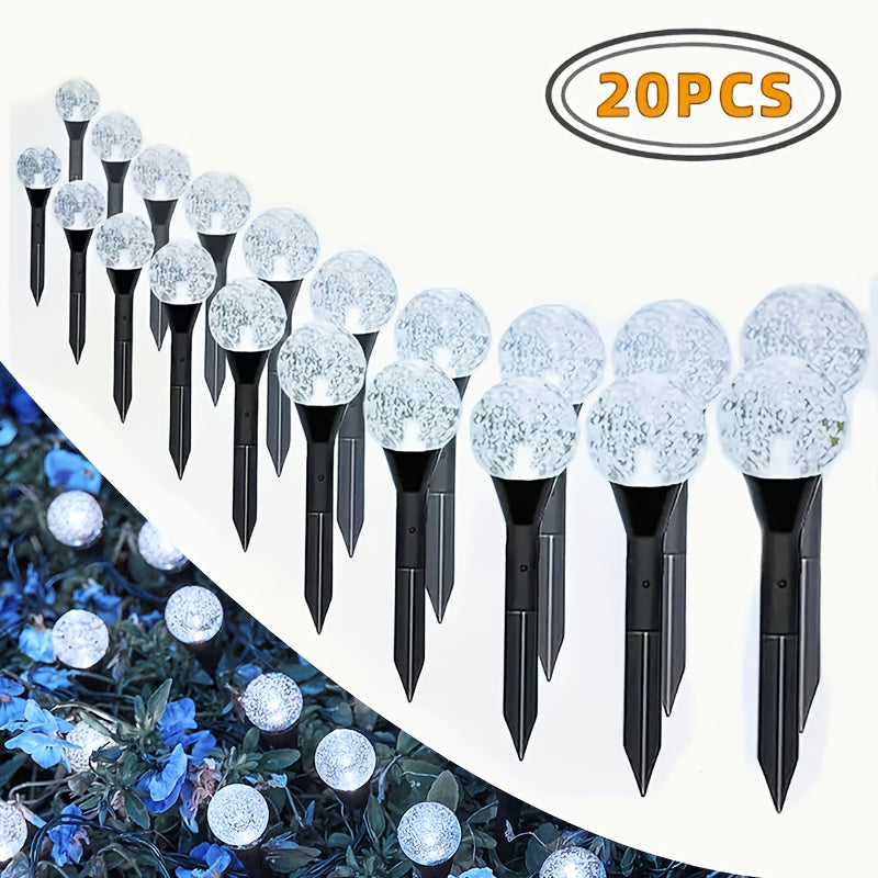 20pcs Luces de Jardín Solares con Cristales, Luces para Césped Exterior con 8 Modos de Iluminación, Apagado Automático Diurno y Encendido Nocturno para Verano, Camping, Navidad, Boda, Decoraciones de Camino de Cumpleaños