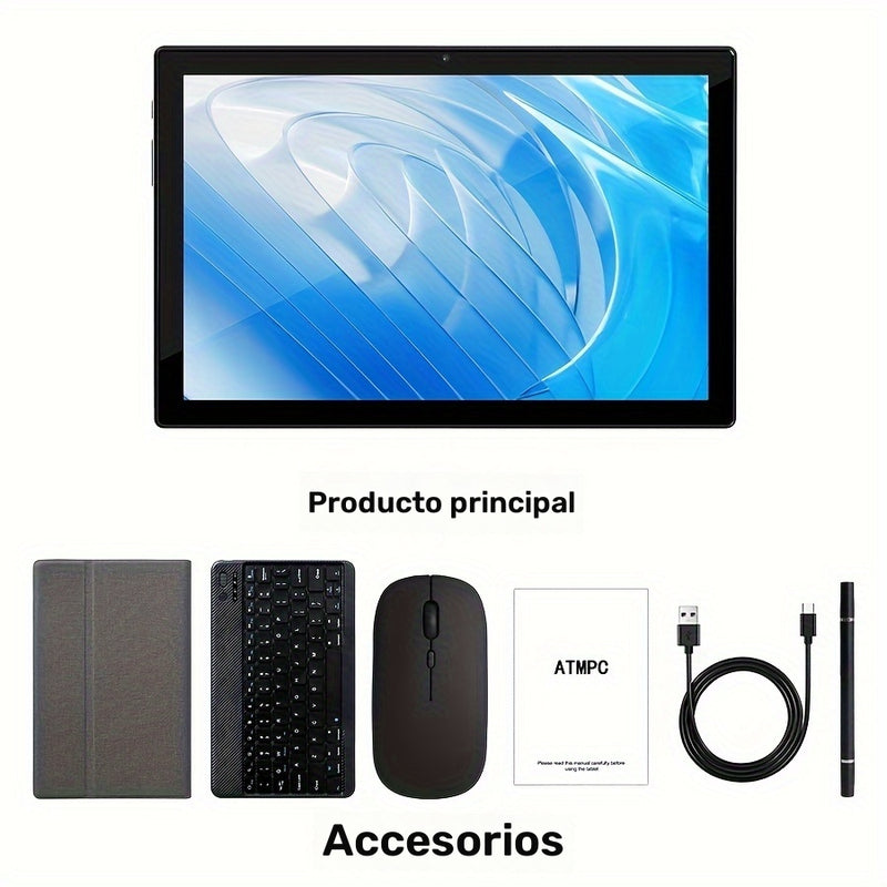 Tablet de 10.1 Pulgadas con Sistema Operativo Android 14, Tableta 2 en 1 con Teclado, Ratón, Funda, Estilete, 128GB ROM 12GB 4GB+8GB RAM Ampliable, Doble Cámara, Procesador de Ocho Núcleos, Pantalla Táctil IPS Alta Definición 1280*800, GMS Tab, Wi-Fi 5G