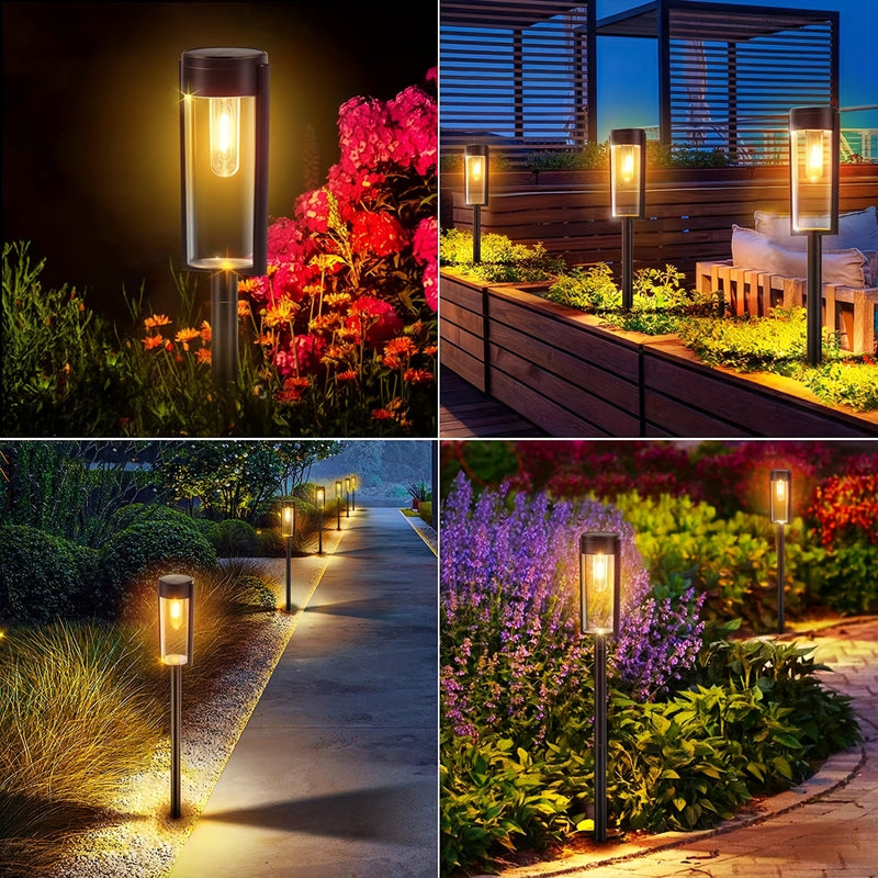 Luces solares para exteriores LED, lámpara de filamento redonda, adecuadas para patio, jardín, sendero, iluminación de paisaje, luces decorativas, luces de césped, luces con enchufe, decoraciones de Halloween, Navidad y fiestas 2/4/6 piezas