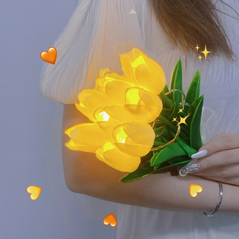 Luz Nocturna LED de Tulipán - 5/10/15 Flores, Funciona con Pilas (AA), Perfecta para Regalos de Parejas y Cumpleaños, Adorno Decorativo Moderno para Mesa