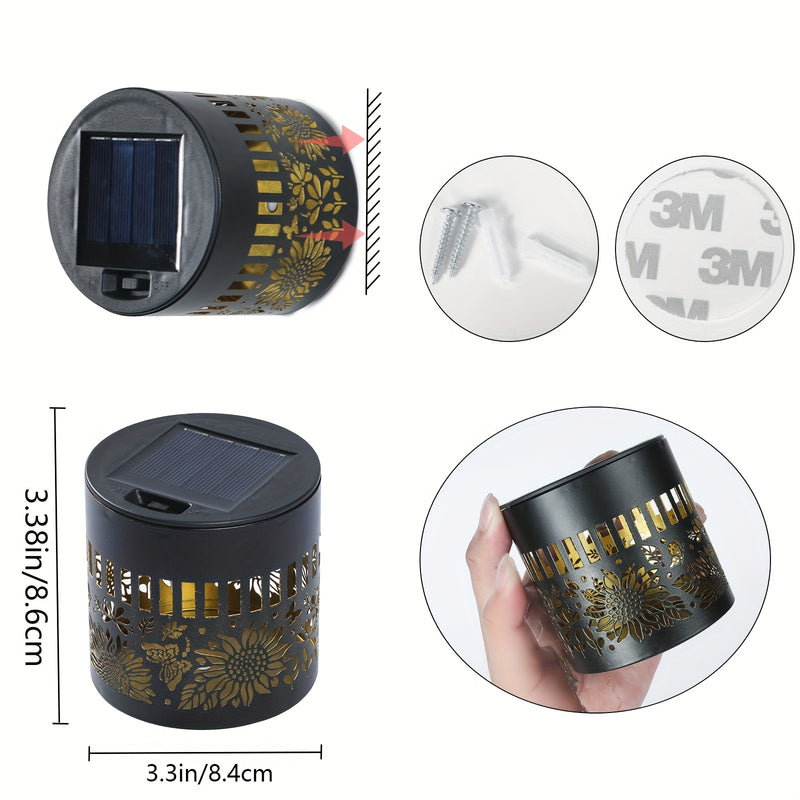 Pack de 4 Linternas Solares para Exteriores - Juego de Luces Redondas Metálicas IP65, Autoencendido al Anochecer y Amanecer para Casas Grandes - Iluminación Clásica para Puertas Dobles, Pasillos y Senderos de Jardín