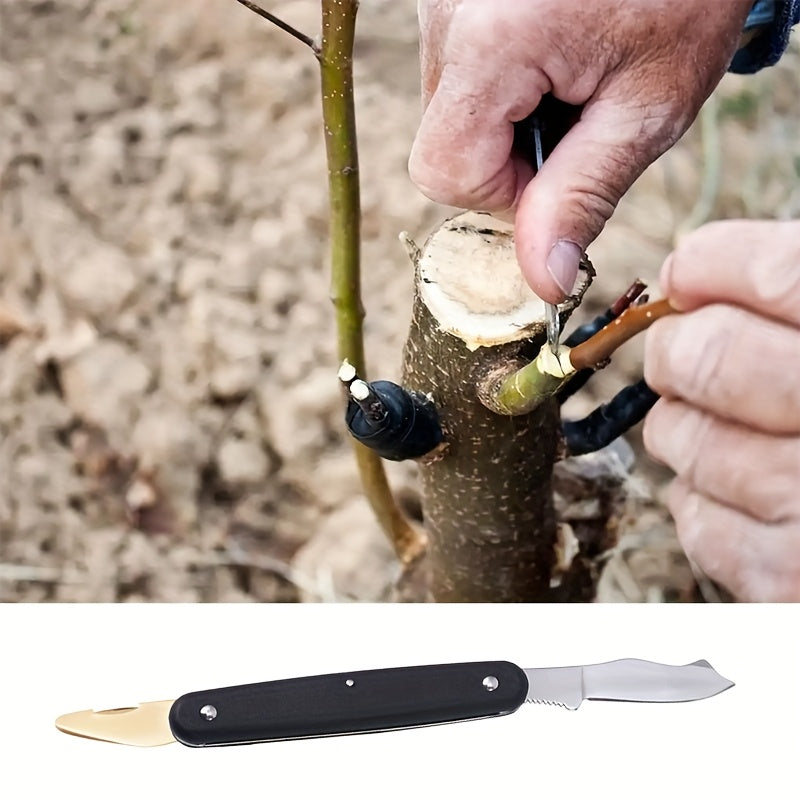Navaja de Injerto de Acero Inoxidable - Herramienta Manual Retro para Juntar Frutas y Árboles Hortalizas, Mango Ergonómico con Hoja de Precisión, Sin Necesidad de Electricidad para Jardinería Profesional y Aficionada