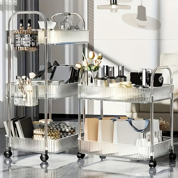 Carrito Organizador de Acrílico Rodante de 1 pieza con 2/3/4 Niveles para Baño y Sala de Estar - Almacenamiento Transparente, Marco Duradero de Acrílico/Metal, Diseño Elegante y Versátil para Cosméticos, Artículos de Tocador, Decoración del Hogar | Marco