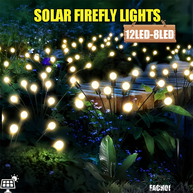 Luces Solares de Jardín FACHOI con Lucecitas LED - 12 Luces Cálidas Blancas, 8 Modos de Iluminación, Impermeable, Decoración para Exteriores y Caminos en Fiestas, Bodas y Festivales