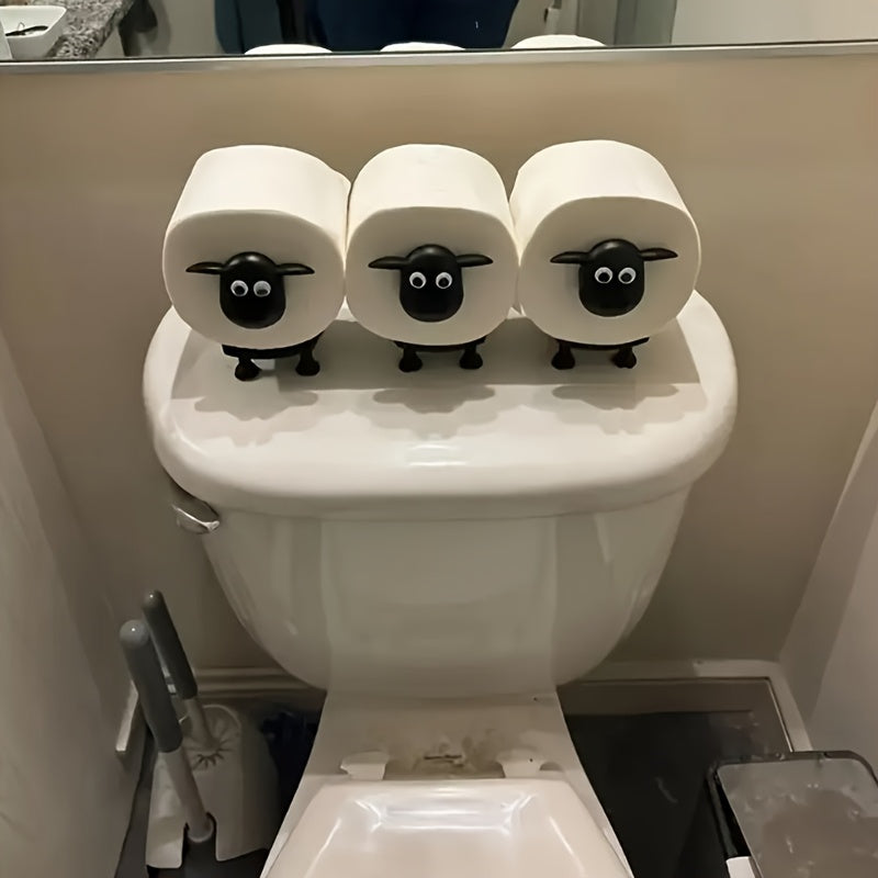 1 pieza, soporte de papel higiénico de oveja linda impresa en 3D - Diseño de oveja negra y blanca encantador, soporte de toallas de baño, perfecto para el Día de San Valentín y el Día de las Brujas, decoración de baño y accesorios.