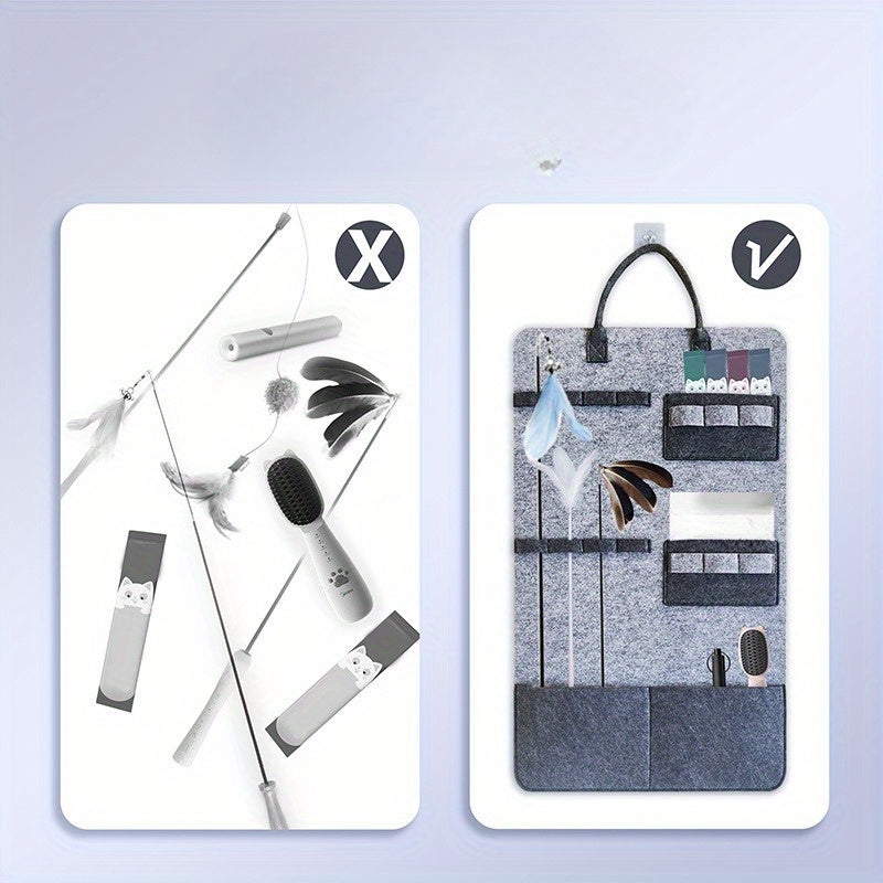 Bolsa Colgante para Almacenamiento de Juguetes de Entretenimiento para Gatos, Soporte para Varitas y Organizador de Juguetes, Adecuado para Gatos Domésticos, Mantiene los Juguetes Seguros y el Hogar Ordenado, Almacenamiento Debajo de la Cama