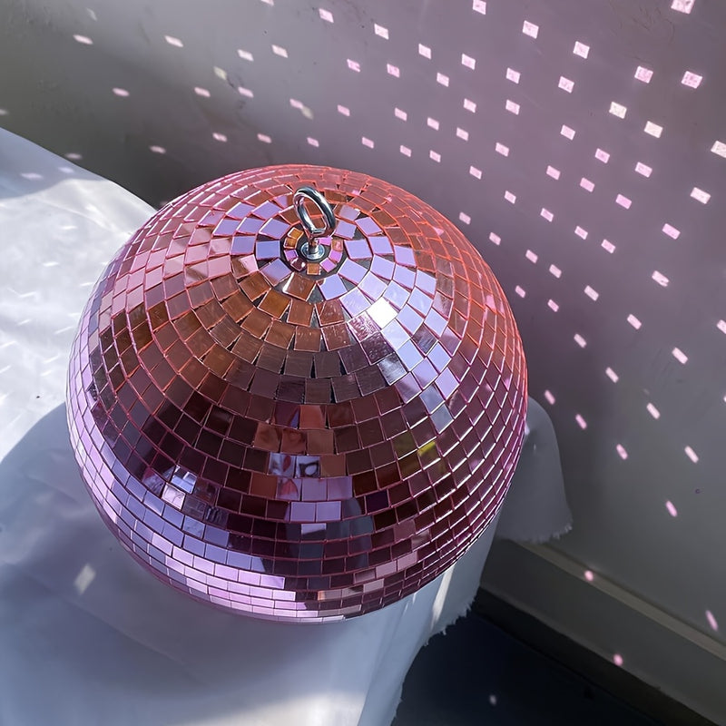 Esfera de Discoteca Espejo - Bola de discoteca rosa con cuerda para colgar, adecuada para fiestas grandes, cumpleaños y diseños de bodas, muy adecuada para clubes de DJ, decoración del hogar y escenarios en vivo con anillo para colgar, fácil instalación,