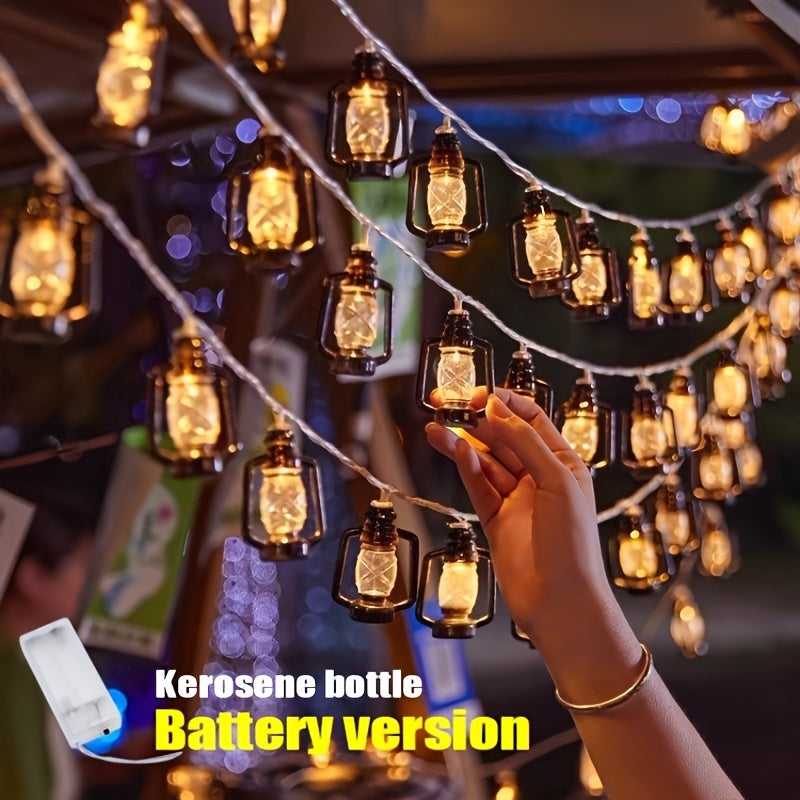 Luz de cuerda LED con botella de queroseno temática de Halloween, decoración para exteriores, funciona con baterías, plástico, luz amarilla, control por botón, sin pilas ni control remoto incluido (1 paquete)