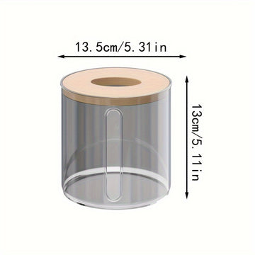 Caja de Pañuelos Transparente Redonda con Tapa de Bambú, Contenedor de Almacenamiento de Plástico para Baño y Sala de Estar, Creativo, para Escritorio, Papel Higiénico