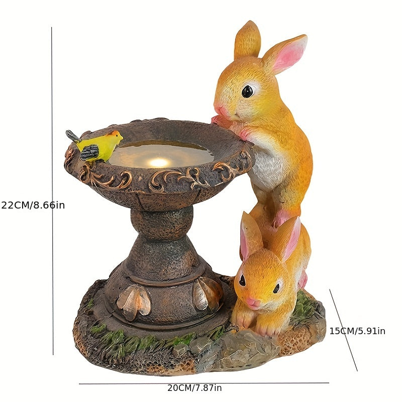 Lámpara solar exterior creativa con adorno de doble conejo bebiendo, hecha de resina, perfecta para iluminación de jardín y patio. Ideal para porche, jardín y decoración de jardinería, es un gran regalo para mujeres y abuelas. Esta estatua de resina para