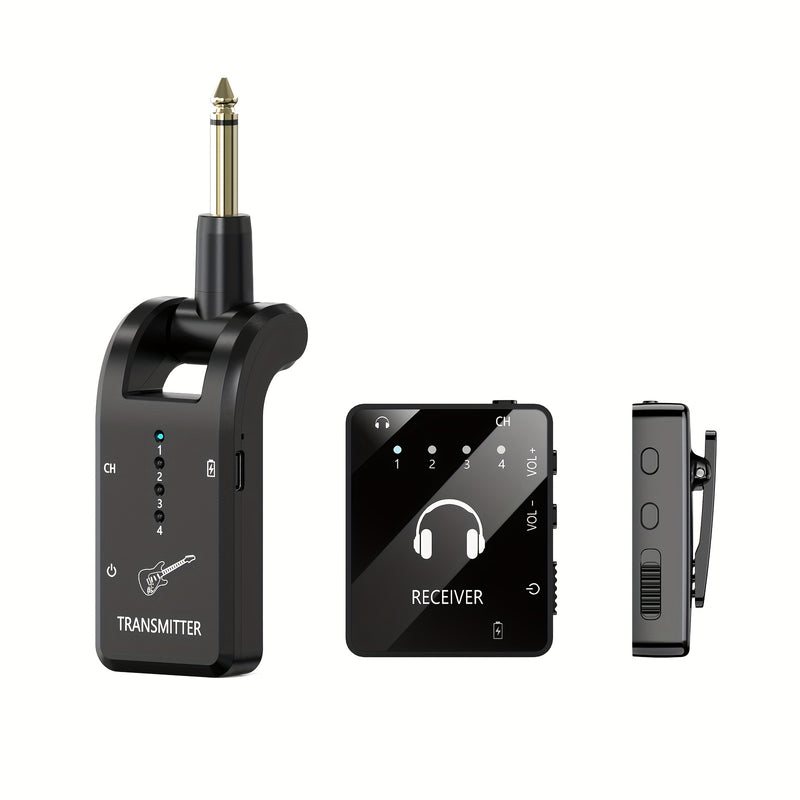 Sistema de monitorización inalámbrica en el oído, 2.4GHz IEM con transmisor y receptor de lavalier, carga USB, Plug and Play, bajo ruido, larga duración de la batería, para músicos, estudio, ensayo de banda, presentación en vivo - Resina ABS negra