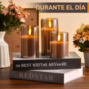 Conjunto de 3 Velas LED Elegantes Grises con Control Remoto - Quemadores de Cera Sin Llama Parpadeante para Bodas, Cumpleaños y Decoración de Navidad