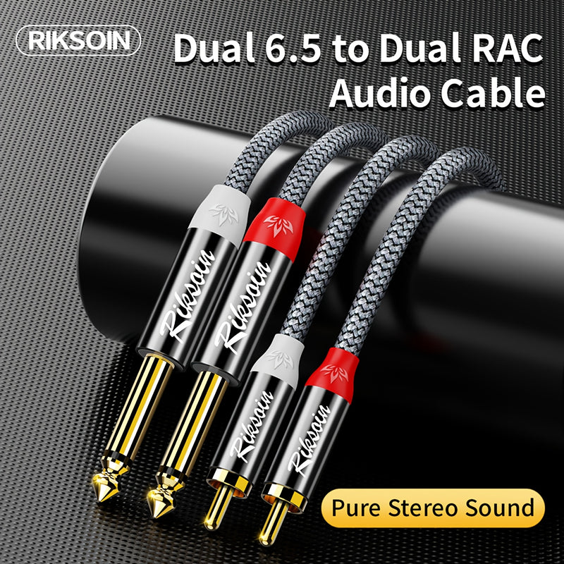 Cable de audio doble 2RCA a doble 6.35mm, cable de interconexión de audio estéreo doble 1/4 de pulgada TS a doble RCA trenzado de nailon compatible con guitarras, altavoces, sistemas estéreo domésticos Eid Al-Adha Mubarak