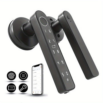Cerradura inteligente biométrica 5 en 1 con huella digital, entrada sin llave, compatible con app, tarjeta IC, contraseña y llave, 99% de precisión, inalámbrica, acabado negro en aleación de zinc, alimentada por batería con carga USB, sin necesidad de ca
