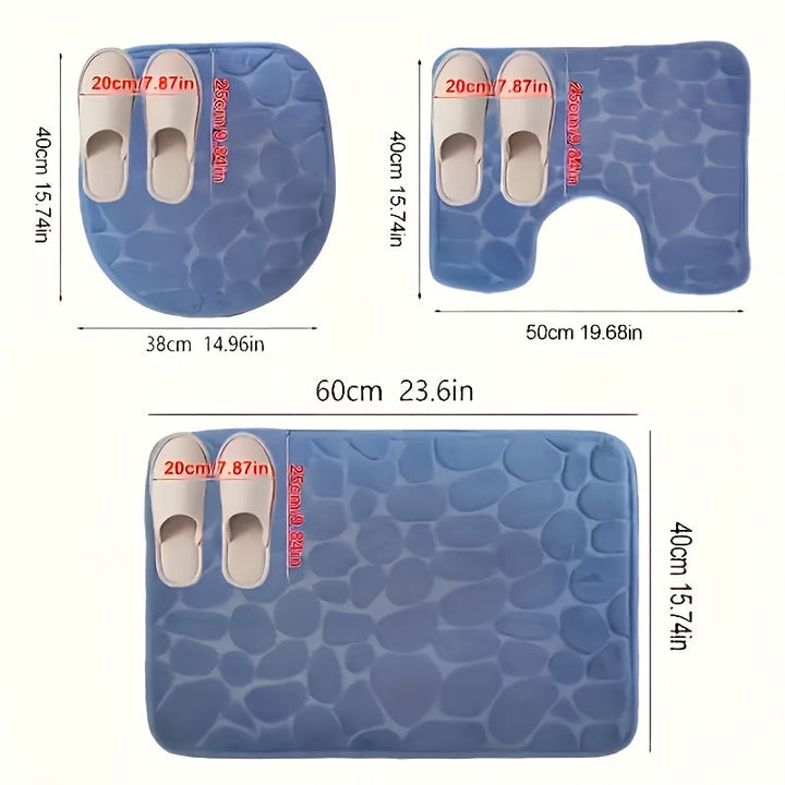 Juego de 3 piezas de alfombras de baño de espuma de memoria de lujo, con forro de lana de coral, antideslizantes, secado rápido, absorbentes de agua, con cubierta de piso de baño y tapa de inodoro, para decoración de baño.