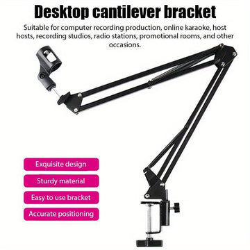 Soporte ajustable de canto pesado para micrófonos - Soporte de escritorio metálico extendible de choque, con material ABS, negro, ideal para transmisiones en vivo y grabaciones, equipo de transmisión | Soporte negro elegante | Construcción sólida